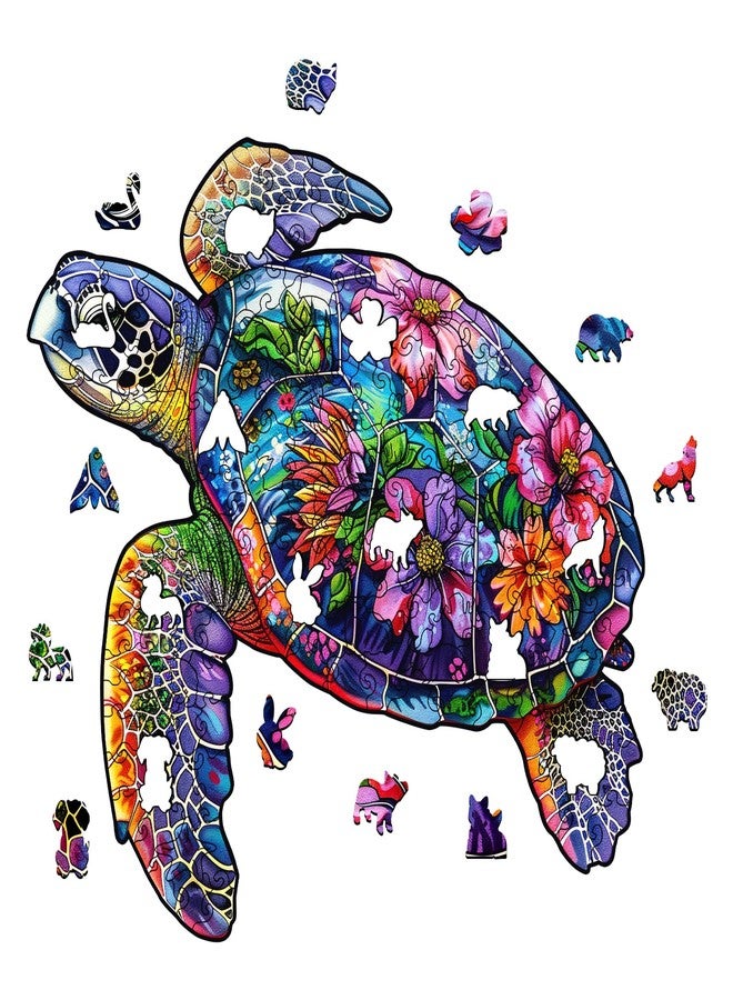 Foyucool Wooden Puzzles for Adults, About 150 Pieces Unique Puzzles for Adults, Irregular Animal Shaped Wooden Jigsaw Puzzles, Creative Gift,11.1 x 5.5 inch, Turtle - Image 2